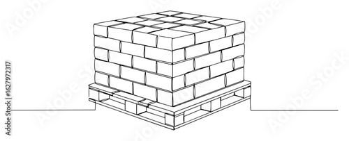 vector illustration of bricks stacked on pallet outline