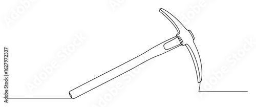continuous one line drawing of a pickaxe tool