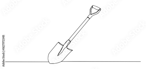 continuous one line drawing of a construction shovel