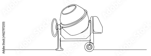 continuous one line drawing of a portable concrete cement mixer machine vector sketch