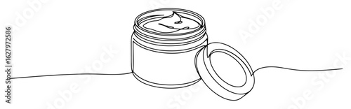 one continuous line drawing of an open cosmetic cream jar or hair pomade