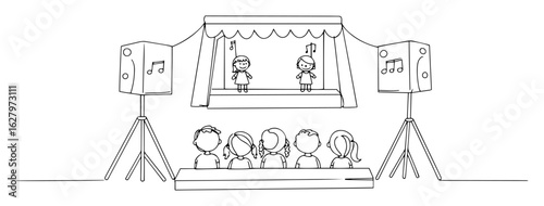 vector illustration of children stage performance outline