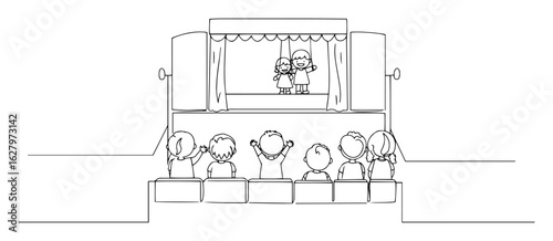 vector illustration of puppet show theater outline