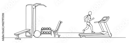 single continuous line drawing of a man training in a gym vector illustration