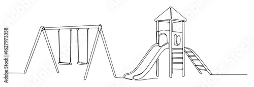 one continuous line drawing of a children's playground equipment vector
