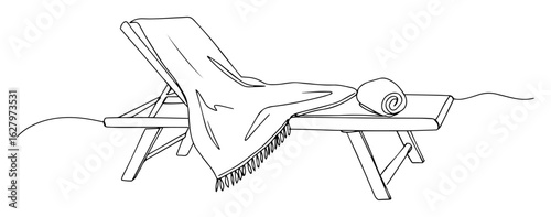 beach chair with towel outline vector illustration