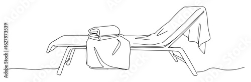 sunbed with rolled towel outline thin vector monoline
