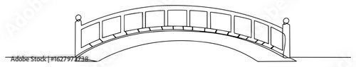 continuous one line drawing of an arched footbridge in a park vector outline sketch