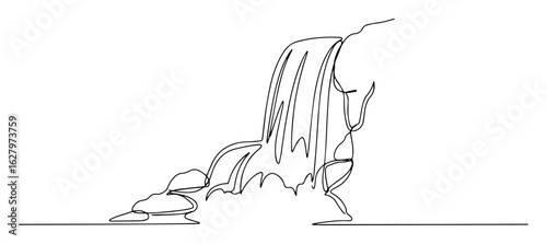 continuous one line drawing of a scenic waterfall landscape nature vector illustration