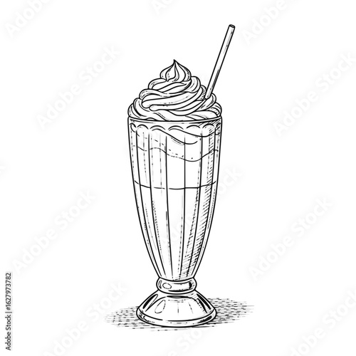 Milk shake drawing in monochrome style, for menus or recipe books