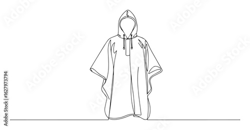 one continuous line drawing of a waterproof hooded rain poncho vector lineart