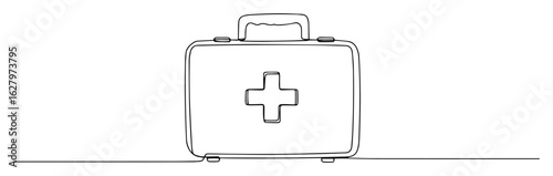 one single line drawing of a first aid kit for emergency medical care vector