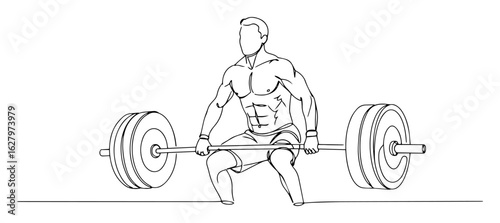 muscular weightlifter deadlift barbell workout monoline thin lineart vector