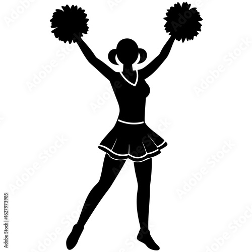 Cheerleader with pom poms silhouette black white