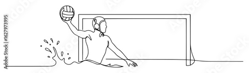 water polo goalie saving shot monoline thin lineart vector