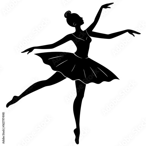Elegant black ballerina dancing gracefully silhouette