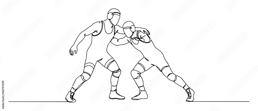 Obraz premium wrestling double leg takedown fighters sport line illustration vector monoline outline
