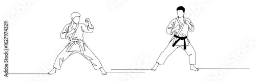 karate fighter ready stance martial arts line icon vector monoline outline