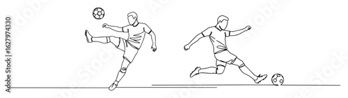 football soccer player kicking ball sport action vector monoline outline