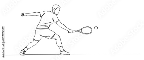 tennis player forehand swing sport action vector monoline outline