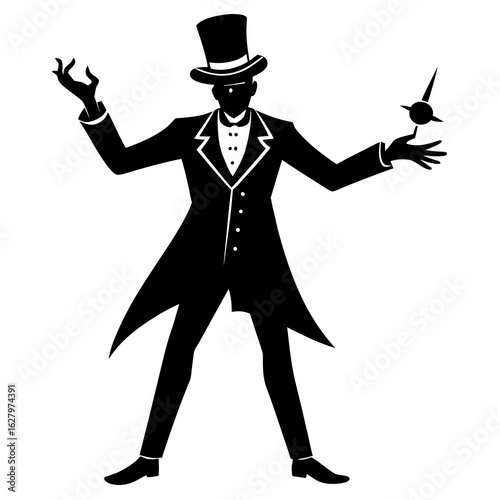 Gentleman performer juggling with top hat and prop