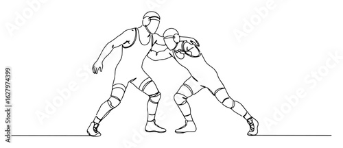 wrestling double leg takedown fighters sport line illustration vector monoline outline