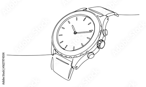 wristwatch analog timepiece monoline thin lineart vector