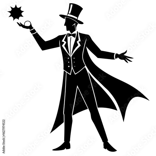 Magician performing illusion with star and orb trick