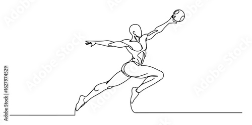 handball player jump shot monoline thin lineart vector