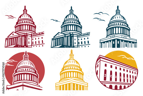 Collection of capitol building illustrations isolated on white