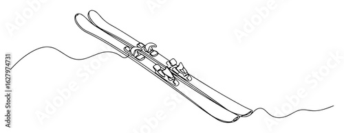 alpine ski pair winter sport vector illustration monoline thin lineart outline
