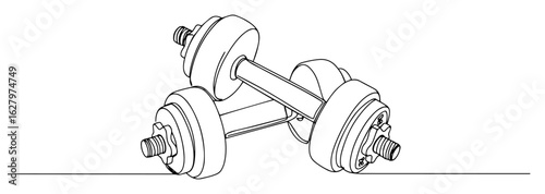 dumbbells pair workout gym equipment vector illustration monoline thin lineart outline