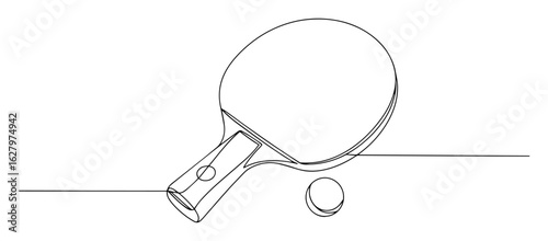 one continuous line drawing of a ping pong paddle and ball vector lineart