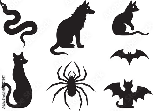 Spooky Halloween icons featuring black cat and creepy spider
