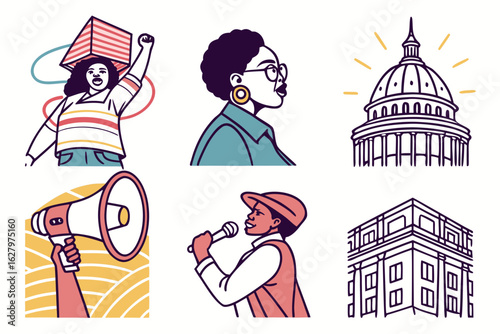 Collection of protest and civic engagement illustrations