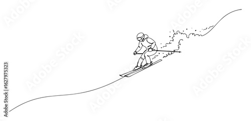 skier downhill snow slope outline illustration vector