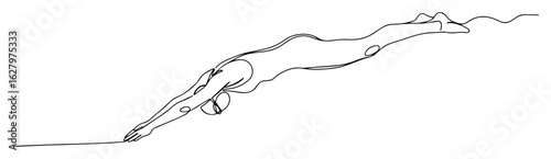 swimmer diving into water outline vector sketch monoline