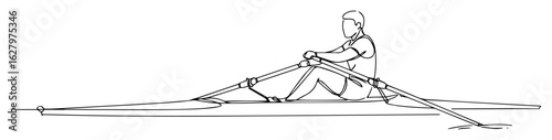 rowing athlete in racing boat outline design vector