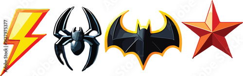 Lightning bolt spider bat star emblems yellow orange style vector illustration EPS file download