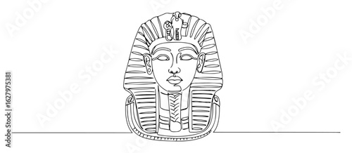 continuous one line drawing of pharaoh tutankhamun's golden mask ancient egypt vector