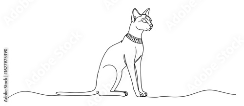 continuous one line drawing of the egyptian cat goddess bastet vector lineart