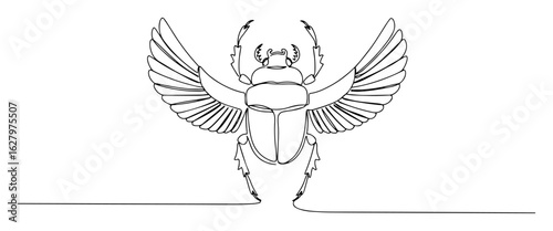 continuous one line drawing of a winged egyptian scarab beetle symbol vector