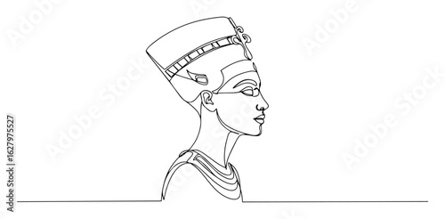 single one line drawing of queen nefertiti bust profile vector illustration