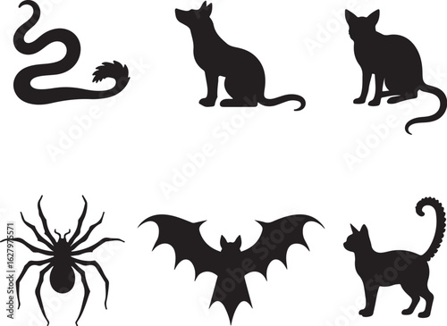 Spooky animal silhouettes for Halloween designs and decorations