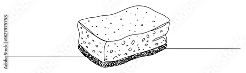 cleaning sponge kitchen scouring tool monoline thin lineart vector
