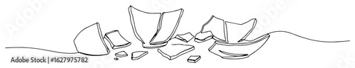 continuous one line drawing of a broken shattered pot archaeology concept vector sketch
