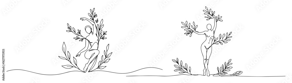 Naklejka premium desert plants cactus and flora vector outline monoline