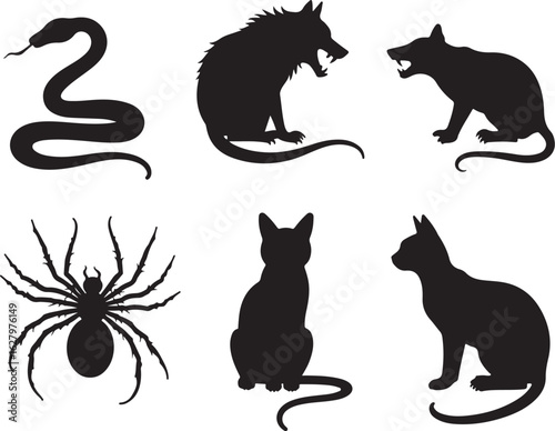 Spooky Halloween animal silhouettes for crafts and designs
