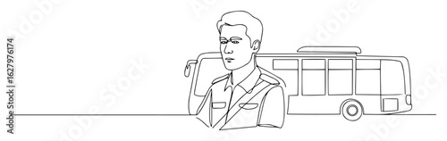 one continuous line drawing of a bus driver in uniform vector lineart