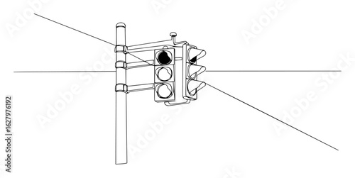 single one line drawing of a hanging traffic light signal vector design